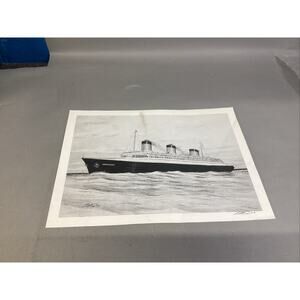 Cunard Queen Normandie Ship Art Print - 16x12” - Signed In 2018